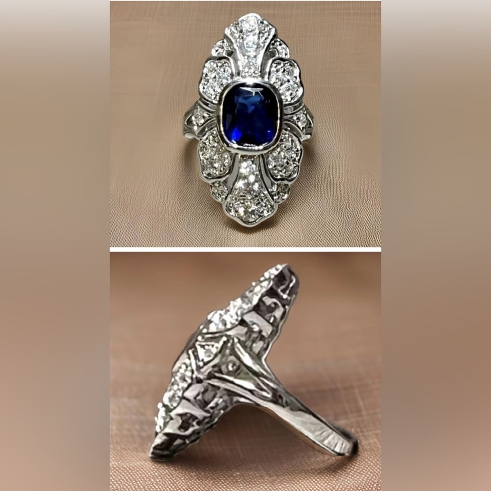 Nolan Miller Silver Simply Stunning Art Deco Montana Blue Crystal Ring, Size 5